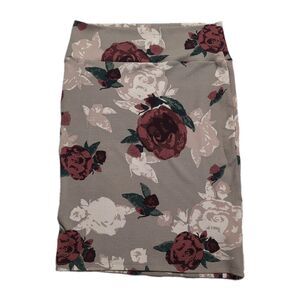 Lularoe Women LARGE (14/16) Cassie Skirt Beige Floral Print Stretch Knee Length